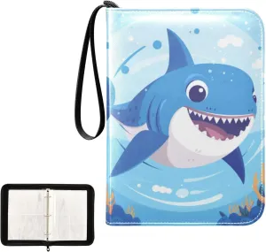 4 Pockets Trading Card Album Holder Book Folder Sports Card Binder Shark Cartoon 400 Double Side Pockets for 3 Ring Binder Zipper