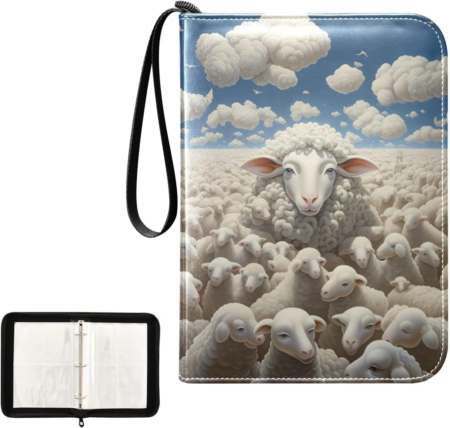 4 Pockets Trading Card Album Holder Book Folder Sports Card Binder Sheep 2 400 Double Side Pockets for 3 Ring Binder Zipper