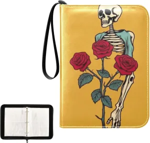 4 Pockets Trading Card Album Holder Book Folder Sports Card Binder Skeleton and Rose 400 Double Side Pockets for 3 Ring Binder Zipper