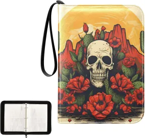 4 Pockets Trading Card Album Holder Book Folder Sports Card Binder Skull Cactus 400 Double Side Pockets for 3 Ring Binder Zipper