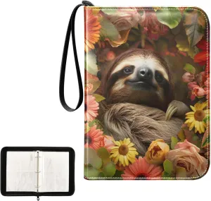 4 Pockets Trading Card Album Holder Book Folder Sports Card Binder Sloth Flower 2 400 Double Side Pockets for 3 Ring Binder Zipper