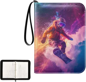 4 Pockets Trading Card Album Holder Book Folder Sports Card Binder Snowboarders 400 Double Side Pockets for 3 Ring Binder Zipper