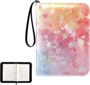 4 Pockets Trading Card Album Holder Book Folder Sports Card Binder Star Colored 400 Double Side Pockets for 3 Ring Binder Zipper