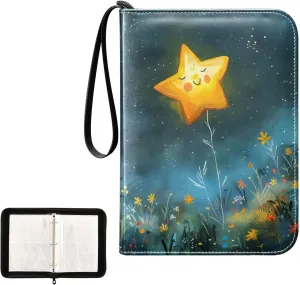 4 Pockets Trading Card Album Holder Book Folder Sports Card Binder Stars Gardens Rabbits 400 Double Side Pockets for 3 Ring Binder Zipper