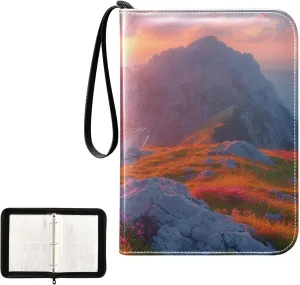 4 Pockets Trading Card Album Holder Book Folder Sports Card Binder Sunrise Moutain 400 Double Side Pockets for 3 Ring Binder Zipper