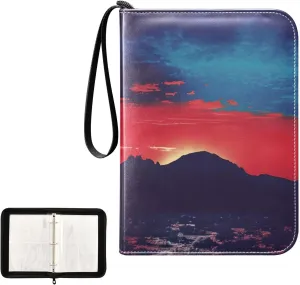 4 Pockets Trading Card Album Holder Book Folder Sports Card Binder Sunset Glow Mountain 400 Double Side Pockets for 3 Ring Binder Zipper