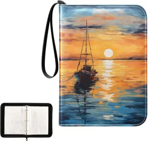 4 Pockets Trading Card Album Holder Book Folder Sports Card Binder Sunset Sail 400 Double Side Pockets for 3 Ring Binder Zipper