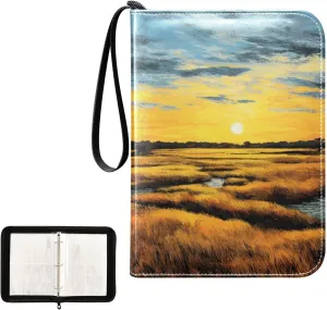 4 Pockets Trading Card Album Holder Book Folder Sports Card Binder Sunset Wheat Fields 400 Double Side Pockets for 3 Ring Binder Zipper