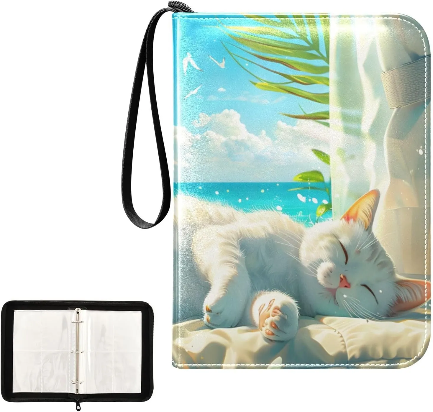 4 Pockets Trading Card Album Holder Book Folder Sports Card Binder Sunshine Cat 400 Double Side Pockets for 3 Ring Binder Zipper