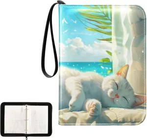 4 Pockets Trading Card Album Holder Book Folder Sports Card Binder Sunshine Cat 400 Double Side Pockets for 3 Ring Binder Zipper