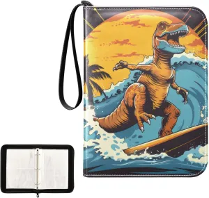 4 Pockets Trading Card Album Holder Book Folder Sports Card Binder Surfer Dinosaur 400 Double Side Pockets for 3 Ring Binder Zipper