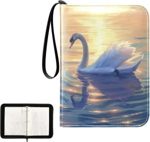 4 Pockets Trading Card Album Holder Book Folder Sports Card Binder Swan Sunset 400 Double Side Pockets for 3 Ring Binder Zipper