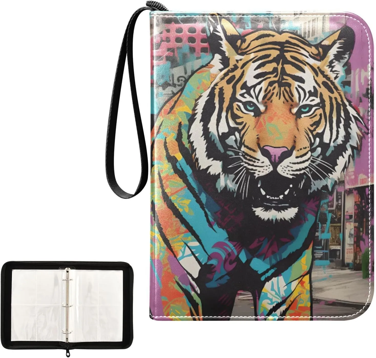 4 Pockets Trading Card Album Holder Book Folder Sports Card Binder Tiger 5 400 Double Side Pockets for 3 Ring Binder Zipper
