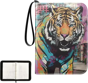 4 Pockets Trading Card Album Holder Book Folder Sports Card Binder Tiger 5 400 Double Side Pockets for 3 Ring Binder Zipper