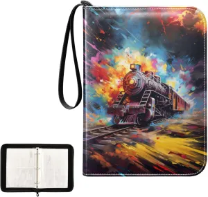 4 Pockets Trading Card Album Holder Book Folder Sports Card Binder Train Watercolor 400 Double Side Pockets for 3 Ring Binder Zipper