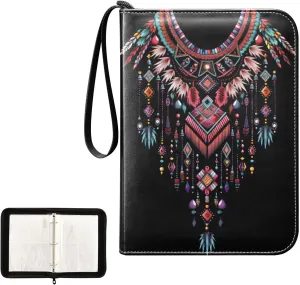 4 Pockets Trading Card Album Holder Book Folder Sports Card Binder Tribal Ethnic 400 Double Side Pockets for 3 Ring Binder Zipper
