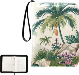 4 Pockets Trading Card Album Holder Book Folder Sports Card Binder Tropical Tree 400 Double Side Pockets for 3 Ring Binder Zipper