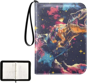 4 Pockets Trading Card Album Holder Book Folder Sports Card Binder Tyrannosaurus Cosmic 400 Double Side Pockets for 3 Ring Binder Zipper
