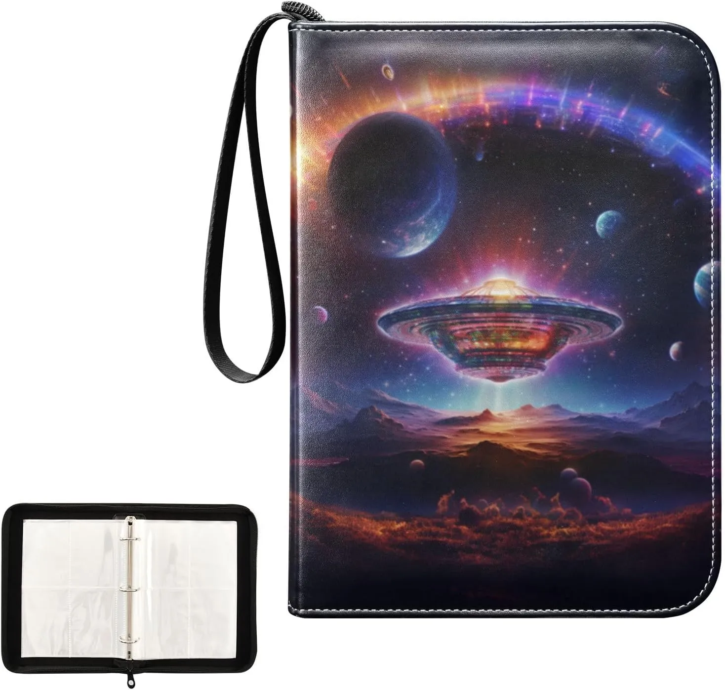 4 Pockets Trading Card Album Holder Book Folder Sports Card Binder Ufo 2 400 Double Side Pockets for 3 Ring Binder Zipper