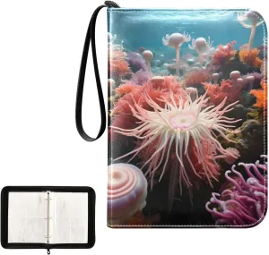 4 Pockets Trading Card Album Holder Book Folder Sports Card Binder Underwater World 400 Double Side Pockets for 3 Ring Binder Zipper
