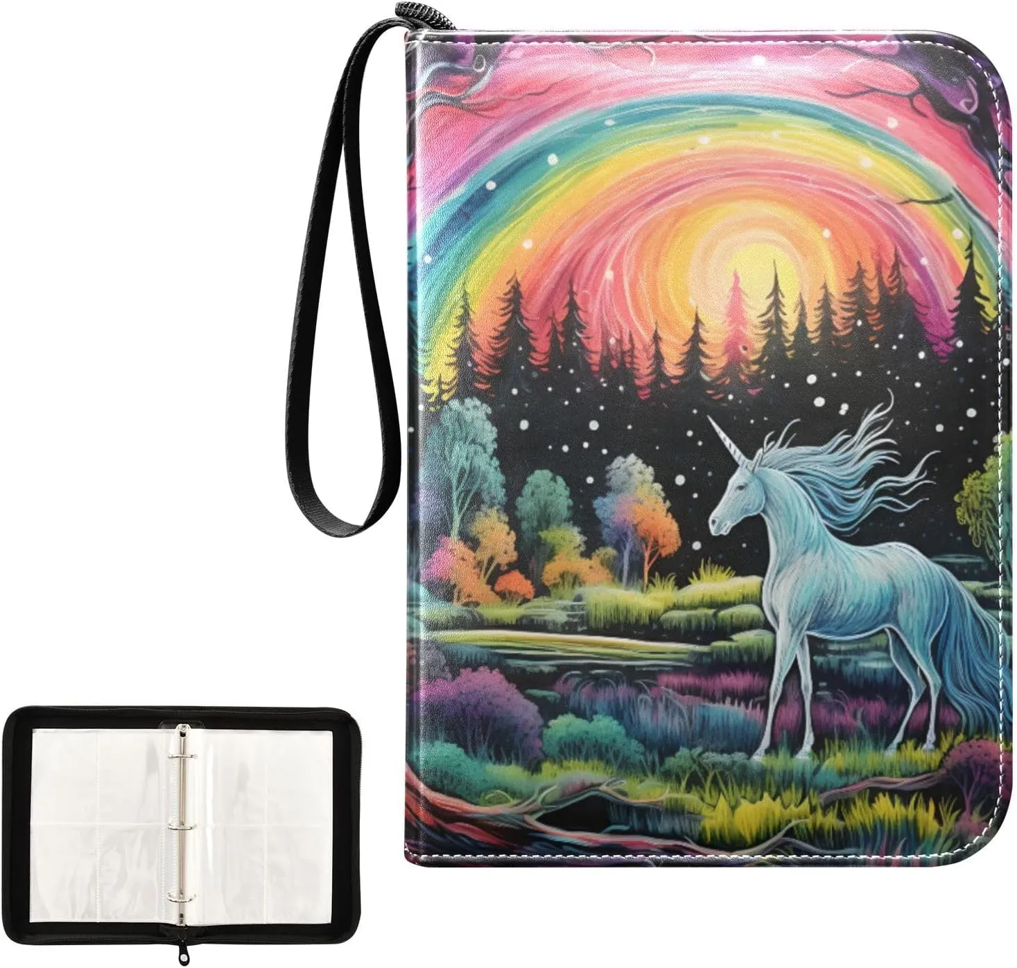 4 Pockets Trading Card Album Holder Book Folder Sports Card Binder Unicorn 14 400 Double Side Pockets for 3 Ring Binder Zipper