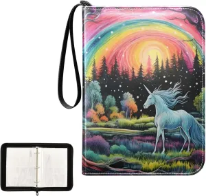 4 Pockets Trading Card Album Holder Book Folder Sports Card Binder Unicorn 14 400 Double Side Pockets for 3 Ring Binder Zipper