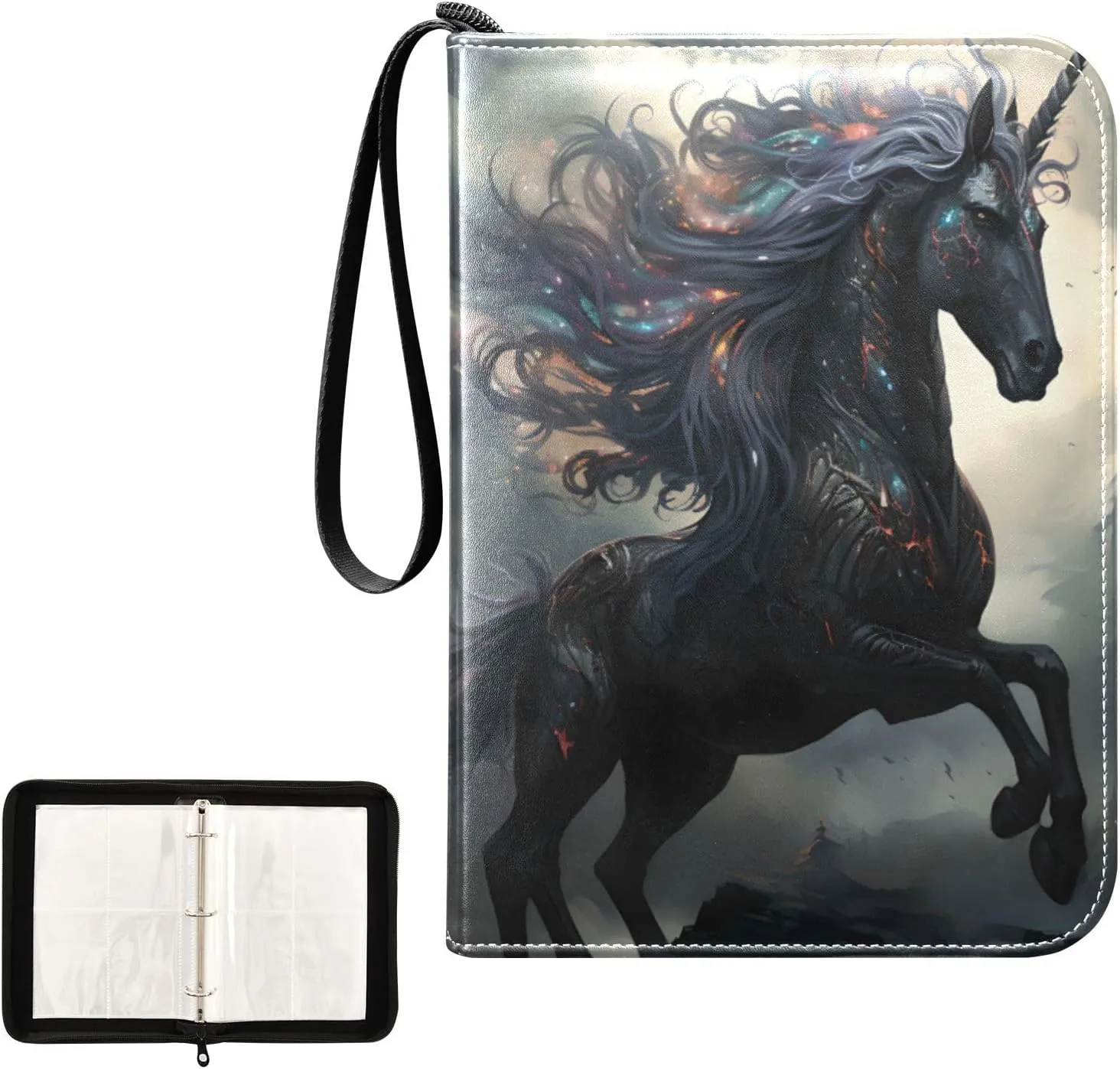4 Pockets Trading Card Album Holder Book Folder Sports Card Binder Unicorn 17 400 Double Side Pockets for 3 Ring Binder Zipper