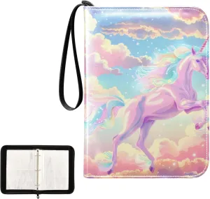 4 Pockets Trading Card Album Holder Book Folder Sports Card Binder Unicorn Cloud 400 Double Side Pockets for 3 Ring Binder Zipper