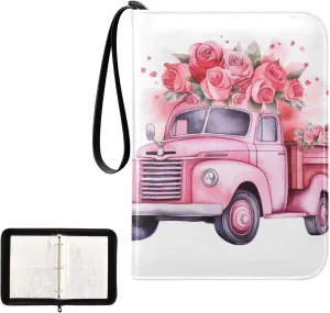 4 Pockets Trading Card Album Holder Book Folder Sports Card Binder Valentine's Day Car 400 Double Side Pockets for 3 Ring Binder Zipper