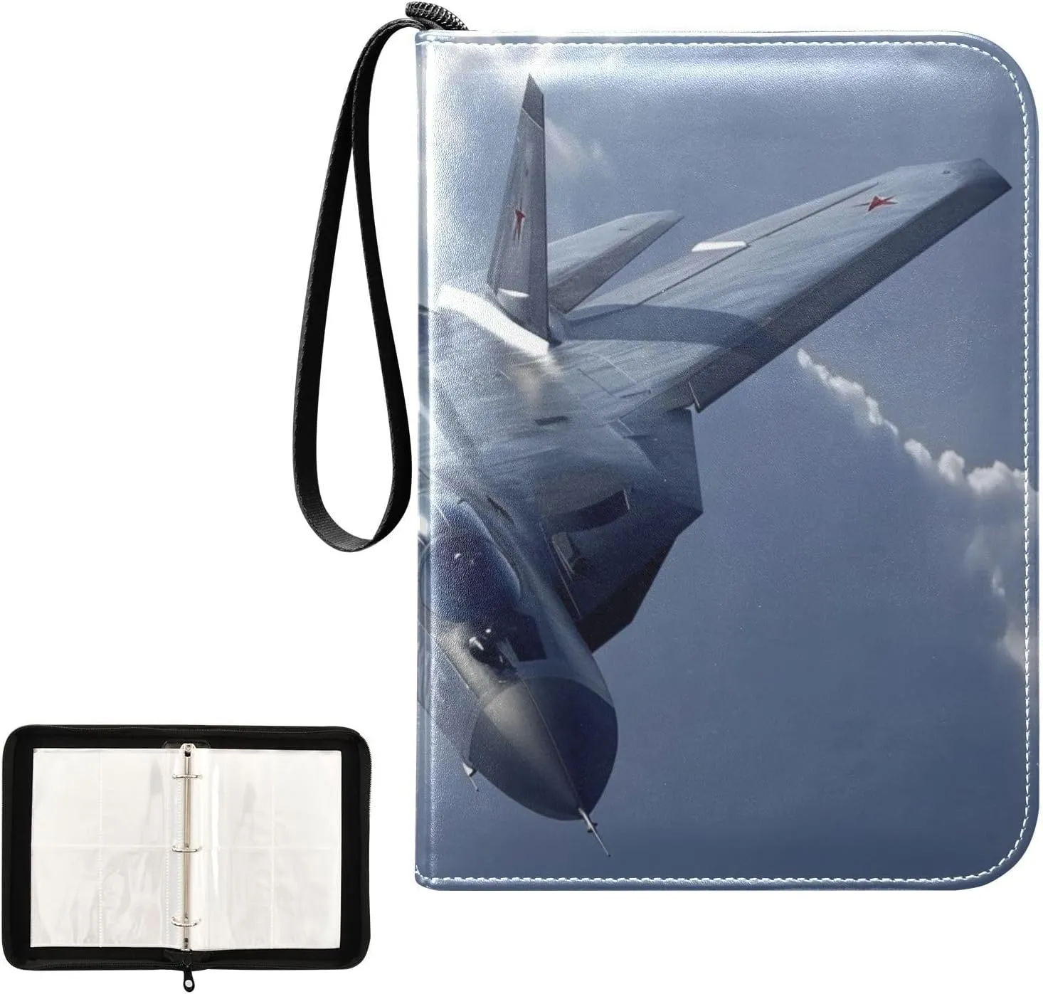 4 Pockets Trading Card Album Holder Book Folder Sports Card Binder Warcraft Warplane 400 Double Side Pockets for 3 Ring Binder Zipper