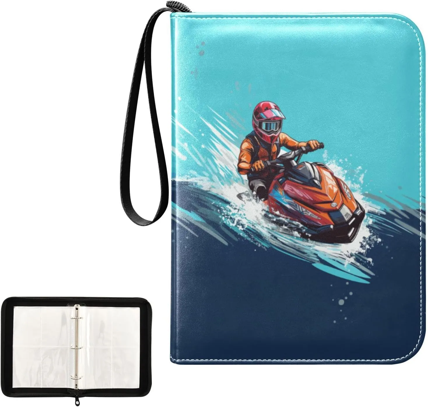 4 Pockets Trading Card Album Holder Book Folder Sports Card Binder Water Scooter 400 Double Side Pockets for 3 Ring Binder Zipper
