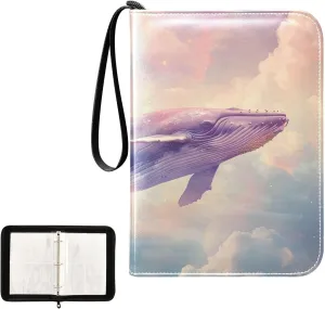 4 Pockets Trading Card Album Holder Book Folder Sports Card Binder Whale Clouds 400 Double Side Pockets for 3 Ring Binder Zipper