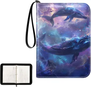 4 Pockets Trading Card Album Holder Book Folder Sports Card Binder Whale Space 400 Double Side Pockets for 3 Ring Binder Zipper