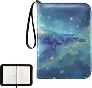 4 Pockets Trading Card Album Holder Book Folder Sports Card Binder Whales Night Sky 400 Double Side Pockets for 3 Ring Binder Zipper