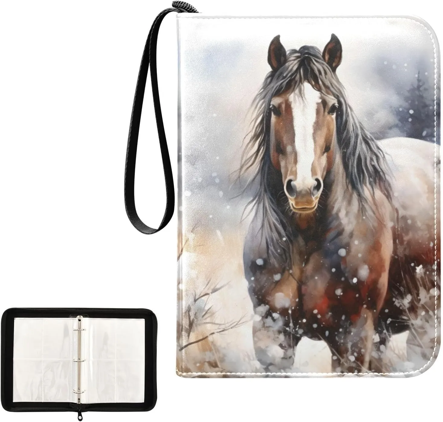 4 Pockets Trading Card Album Holder Book Folder Sports Card Binder White Horse 3 400 Double Side Pockets for 3 Ring Binder Zipper