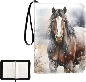 4 Pockets Trading Card Album Holder Book Folder Sports Card Binder White Horse 3 400 Double Side Pockets for 3 Ring Binder Zipper