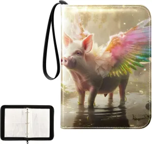 4 Pockets Trading Card Album Holder Book Folder Sports Card Binder Winged Pig 400 Double Side Pockets for 3 Ring Binder Zipper