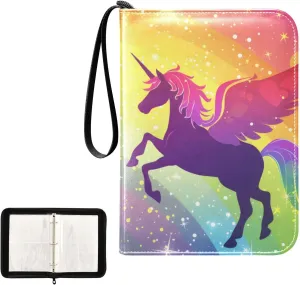 4 Pockets Trading Card Album Holder Book Folder Sports Card Binder Winged Unicorn 1 400 Double Side Pockets for 3 Ring Binder Zipper