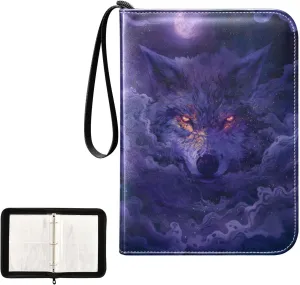 4 Pockets Trading Card Album Holder Book Folder Sports Card Binder Wolf Purple Sky 400 Double Side Pockets for 3 Ring Binder Zipper