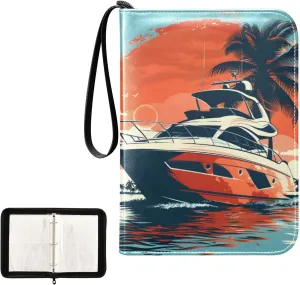 4 Pockets Trading Card Album Holder Book Folder Sports Card Binder Yacht Sunset 400 Double Side Pockets for 3 Ring Binder Zipper