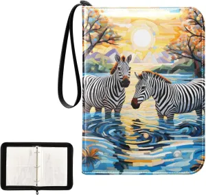 4 Pockets Trading Card Album Holder Book Folder Sports Card Binder Zebra 2 400 Double Side Pockets for 3 Ring Binder Zipper
