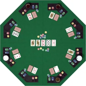 48 Inch Foldable Poker Table Top for 8 Players, Octagon Poker Table Topper with Chips Tray & Cup Holders, Professional Texas Hold’em Poker Table Mat Layout with Carrying Bag for Card Casino Games