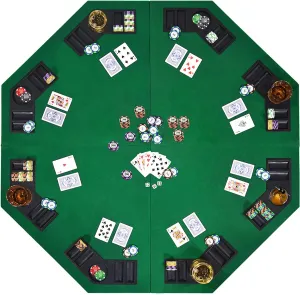 48" 8-Player Foldable Poker Table Top, Casino Texas Hold'em Layout, Portable Anti-Slip Blackjack Poker Table Mat with Carrying Bag for Family Games Casino