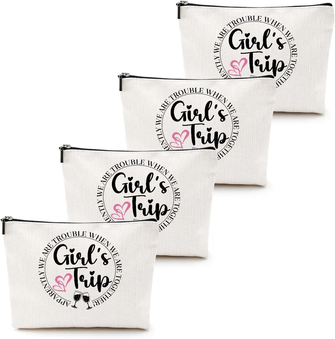 4PCS Girls Trip Gifts Favors Girls Trip Makeup Bag Girls Weekend Gifts Summer Gifts Cosmetic Bag Toiletry Bag Zipper Pouch Weekender Bags for Women Bridesmaid Friendship Bachelorette Party Birthday