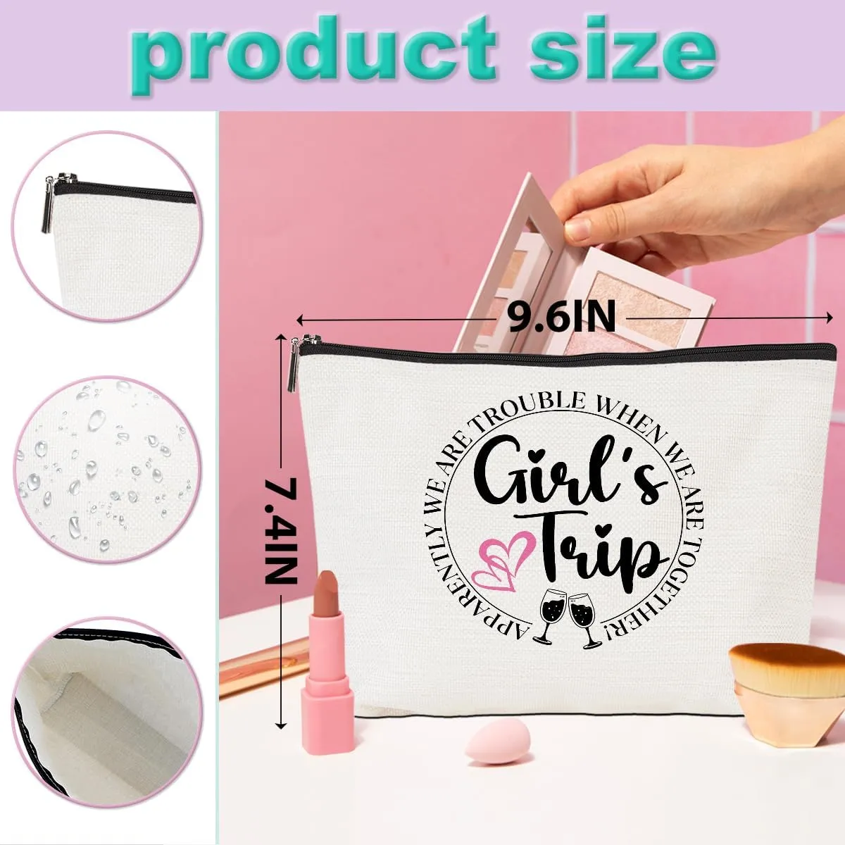 4PCS Girls Trip Gifts Favors Girls Trip Makeup Bag Girls Weekend Gifts Summer Gifts Cosmetic Bag Toiletry Bag Zipper Pouch Weekender Bags for Women Bridesmaid Friendship Bachelorette Party Birthday