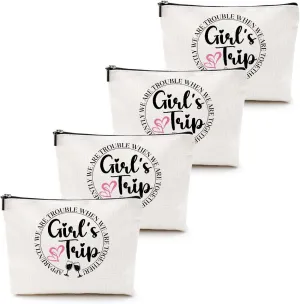 4PCS Girls Trip Gifts Favors Girls Trip Makeup Bag Girls Weekend Gifts Summer Gifts Cosmetic Bag Toiletry Bag Zipper Pouch Weekender Bags for Women Bridesmaid Friendship Bachelorette Party Birthday
