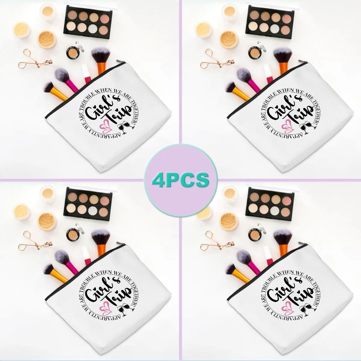 4PCS Girls Trip Gifts Favors Girls Trip Makeup Bag Girls Weekend Gifts Summer Gifts Cosmetic Bag Toiletry Bag Zipper Pouch Weekender Bags for Women Bridesmaid Friendship Bachelorette Party Birthday