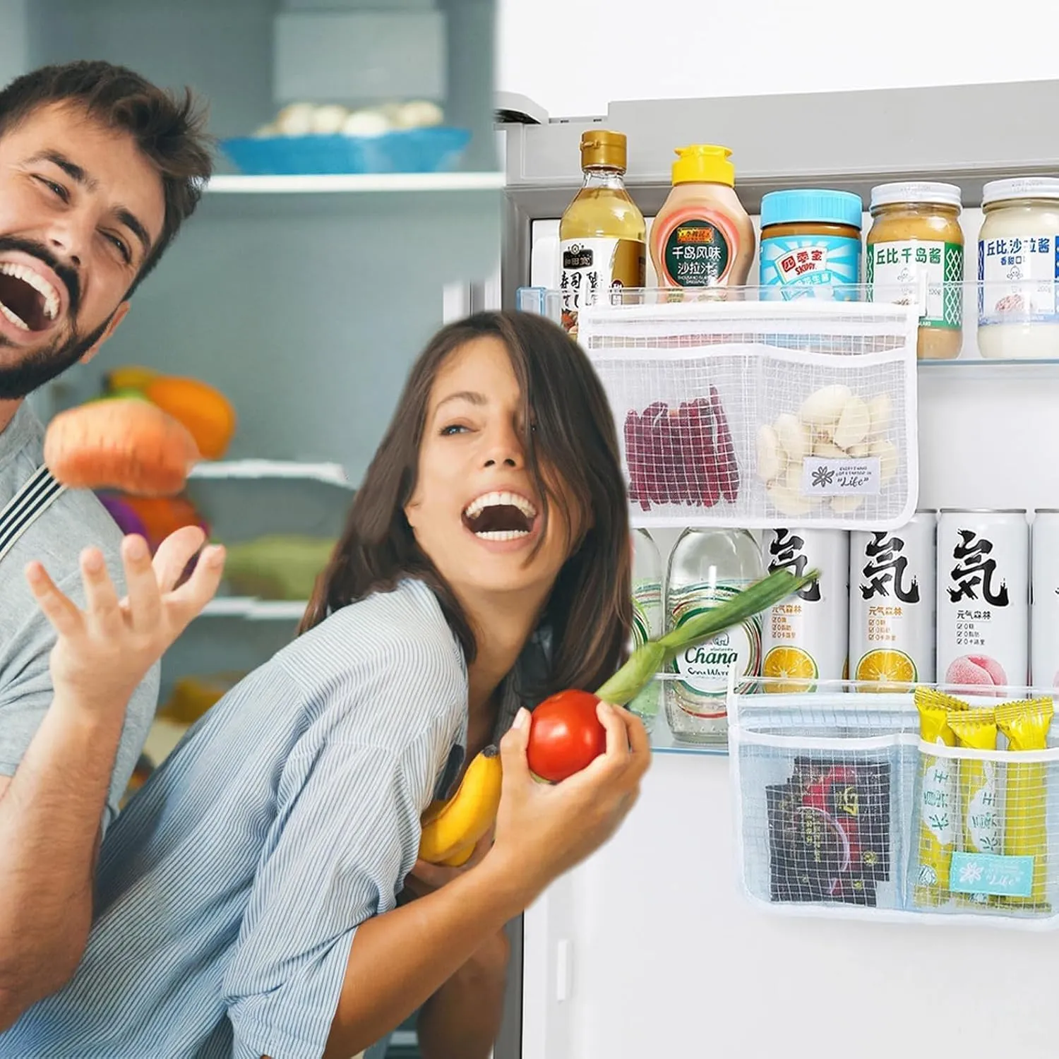 4PCS Refrigerator Door Organizer Set, Fridge Hanging Mesh Bag for Kitchen , Household Sundries Sorting Bag, Only for Small Objects Containers