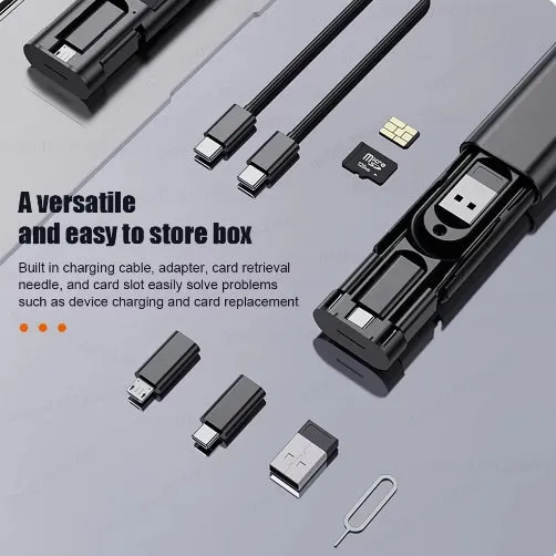 5-in-1 PD60W Fast Charge Cable Conversion Adapter USB Micro iPhone Conversion Adapter USB C to Type C Cable Card Storage Case