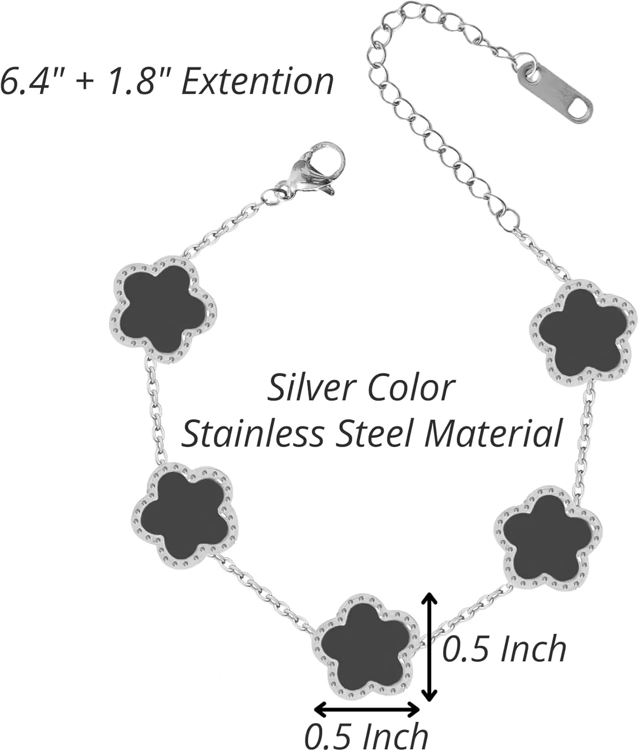 5 Leaf Clover Bracelet for Women Silver Stainless Steel Lucky Five Leaf Link Bracelet Jewelry Gift for Her